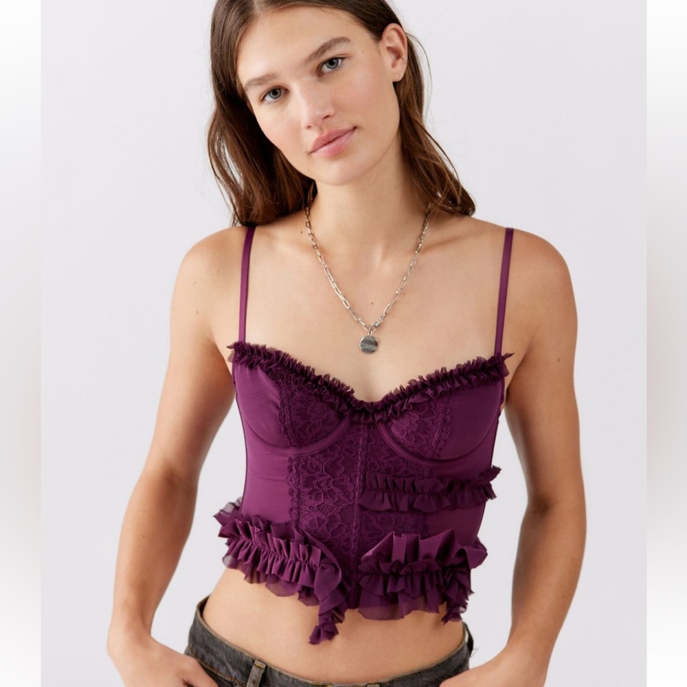 Urban Outfitters Lace Ruffle Corset in Plum